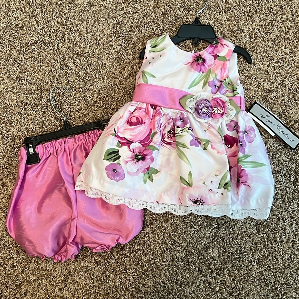 Jayne Copeland Pink and purple sleeveless floral dress with bloomers